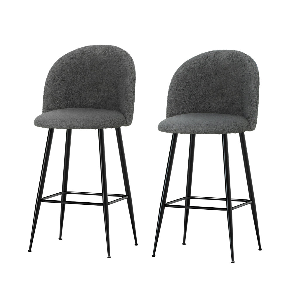 Artiss Set of 2 Bar Stools Kitchen Dining Chair Stool Chairs Sherpa Boucle Charcoal