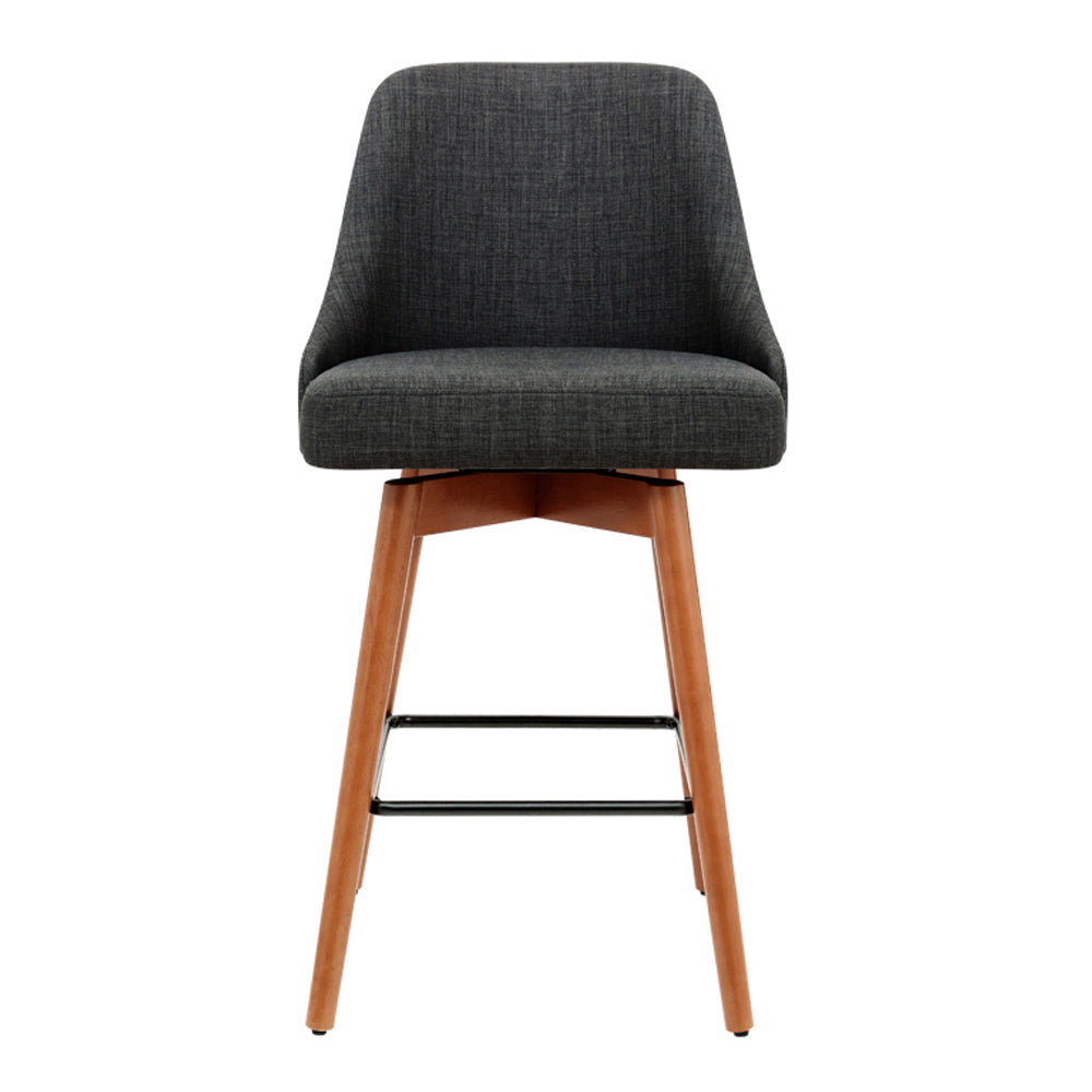 Artiss Set of 2 Wooden Fabric Bar Stools Square Footrest - Charcoal