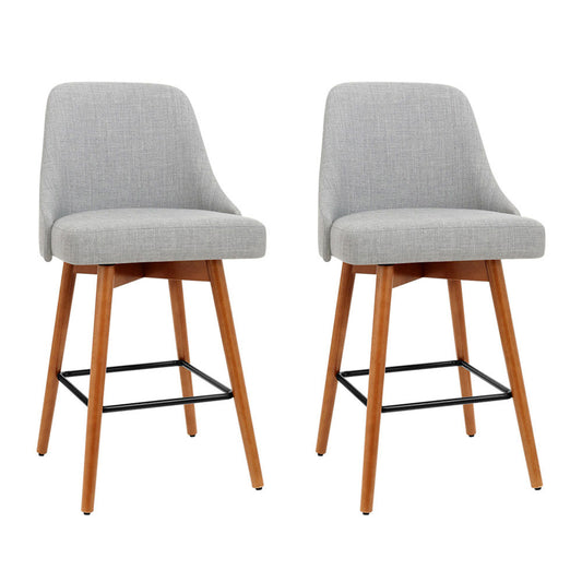 Artiss Set of 2 Wooden Fabric Bar Stools Square Footrest - Light Grey