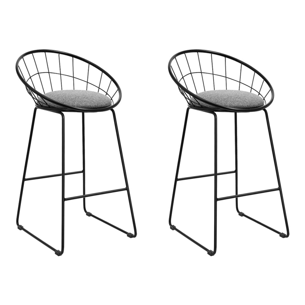 Artiss Set of 2 Bar Stools Steel Fabric - Grey and Black