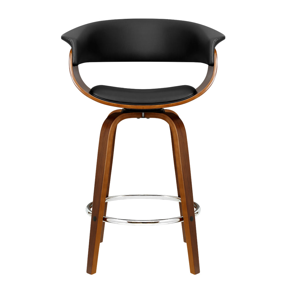 Artiss Set of 2 Swivel PU Leather Bar Stool - Wood and Black