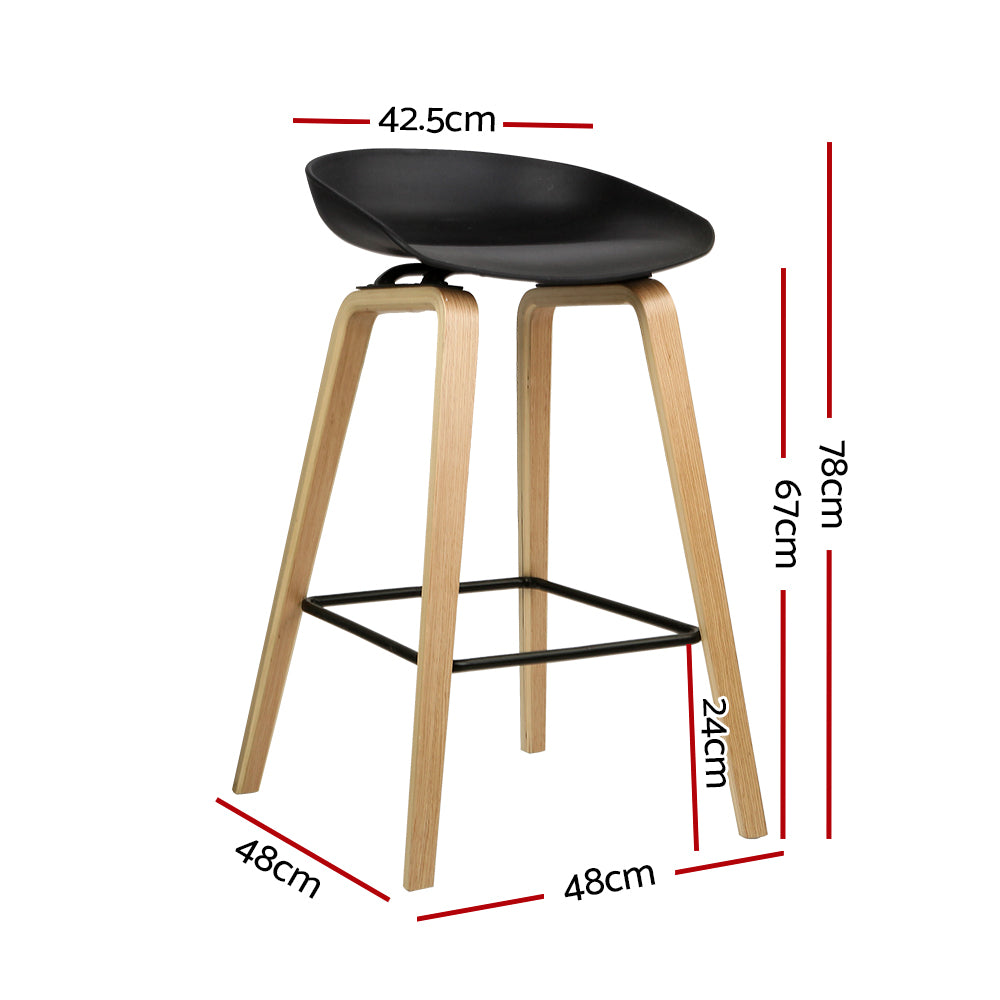 Artiss Set of 2 Wooden Square Footrest Bar Stools - Black