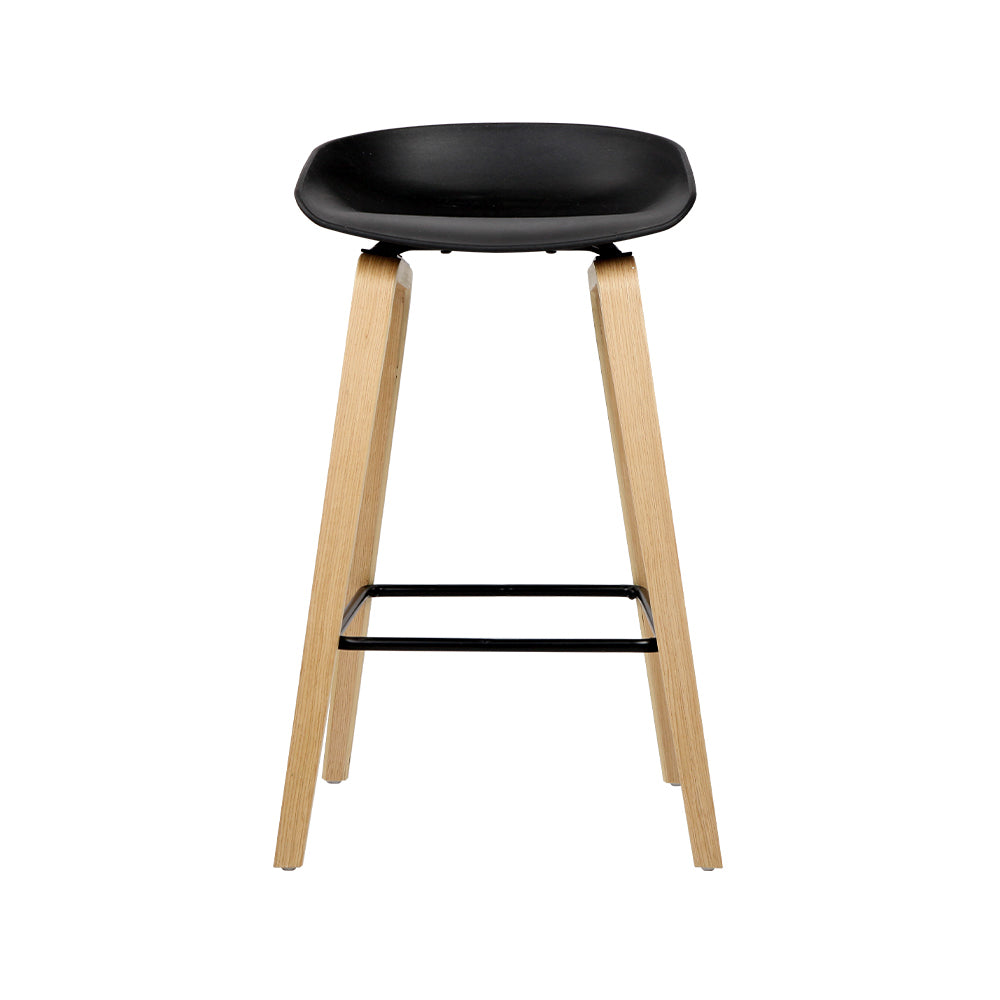 Artiss Set of 2 Wooden Square Footrest Bar Stools - Black