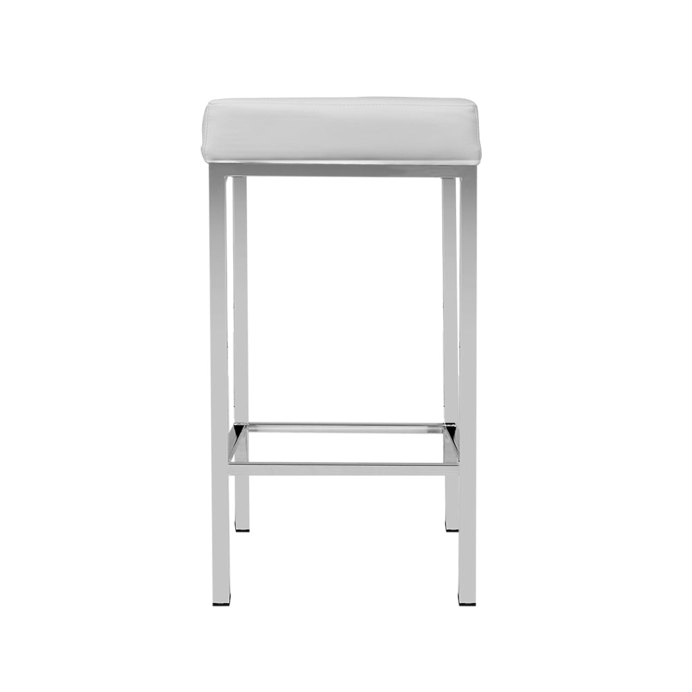 Artiss Set of 2 PU Leather Backless Bar Stools - White and Chrome