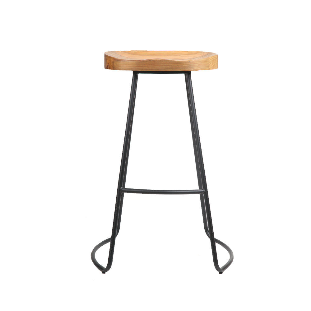 Artiss Set of 4 Elm Wood Backless Bar Stools 75cm - Black and Light Natural