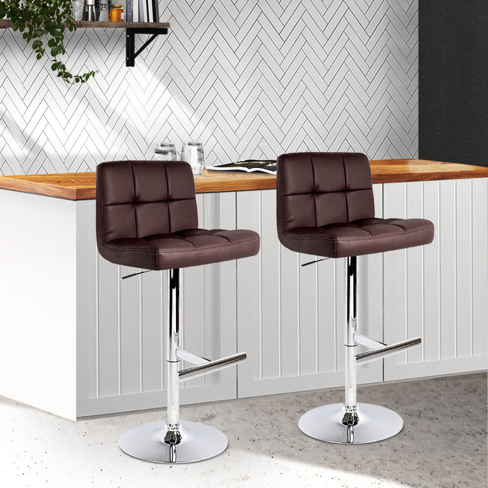 Artiss Set of 2 Gas Lift Bar Stools PU Leather - Chocolate Brown