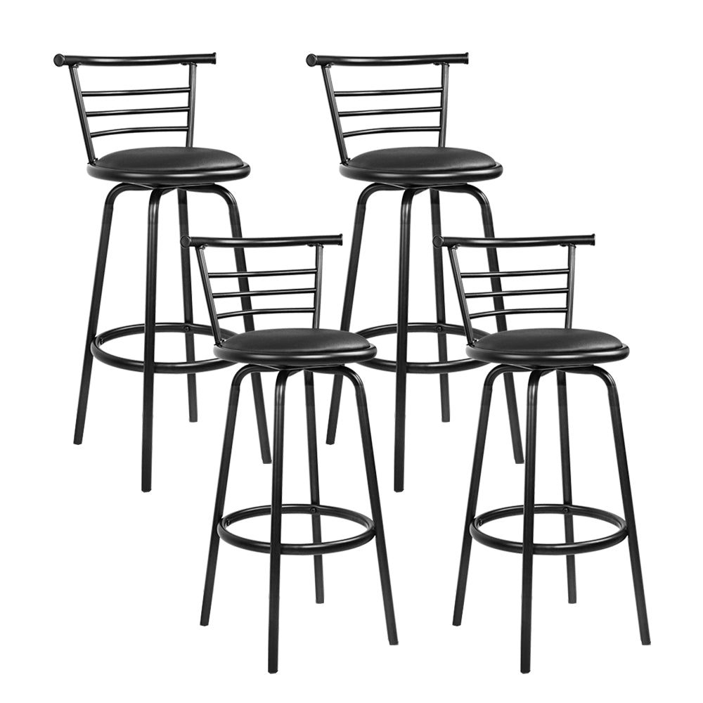 Artiss Set of 4 PU Leather Bar Stools - Black and Steel