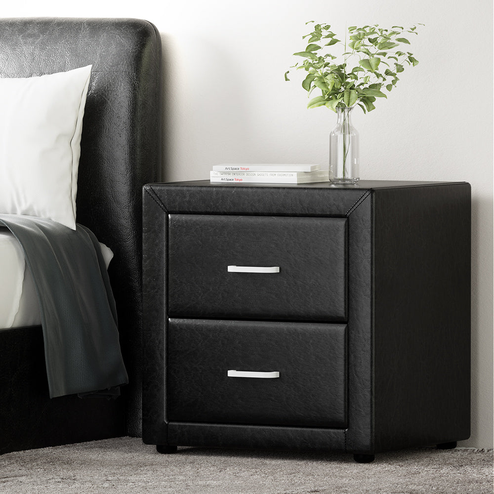 Artiss PVC Leather Bedside Table - Black