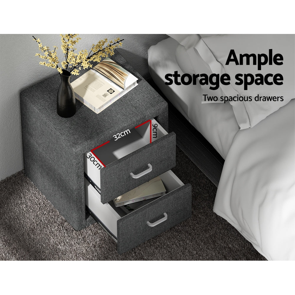 Artiss Fabric Bedside Table - Grey