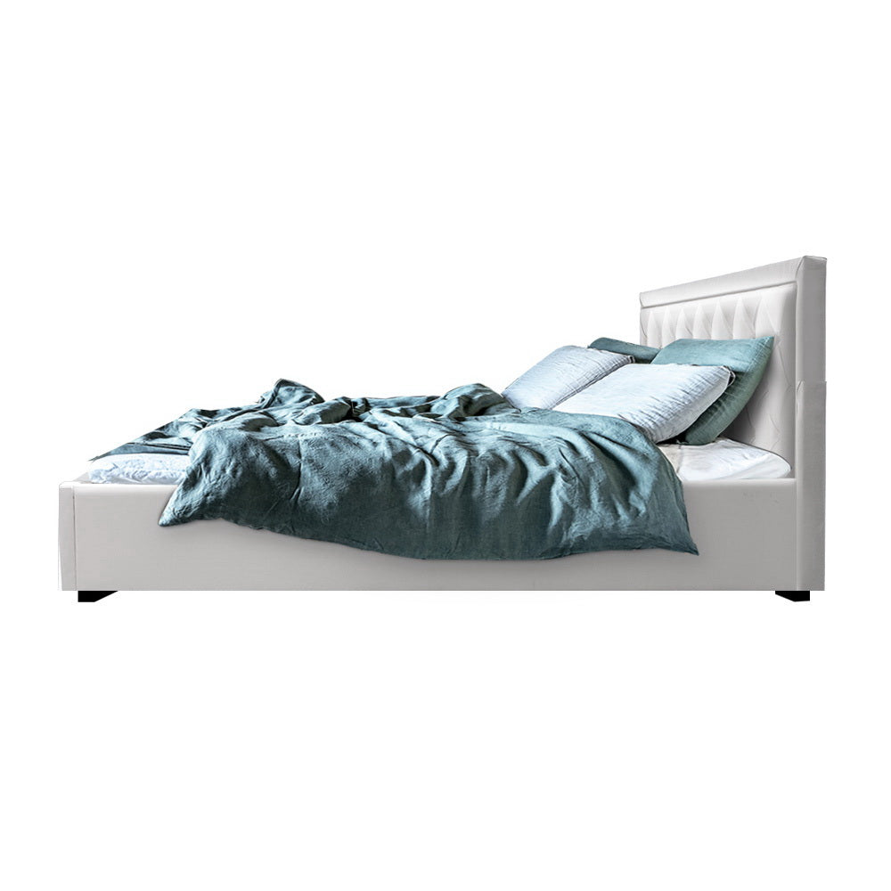 Artiss Bed Frame King Size Gas Lift Base With Storage White Leather Tiyo Collection