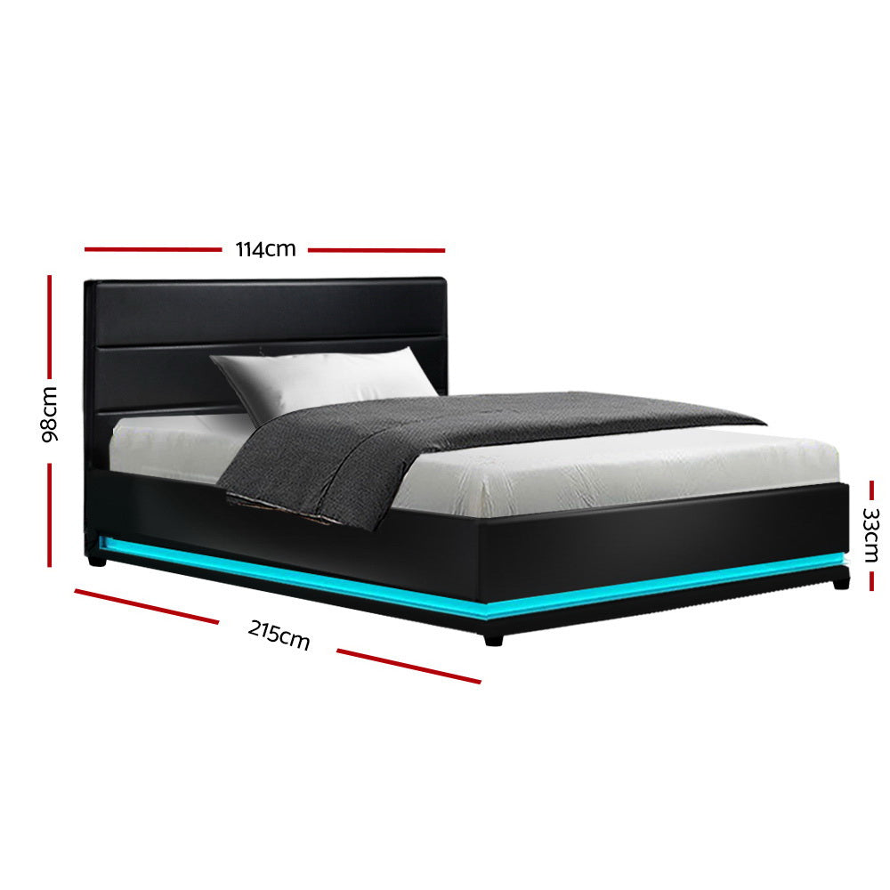 Artiss RGB LED Bed Frame King Single Size Gas Lift Base Storage Leather LUMI