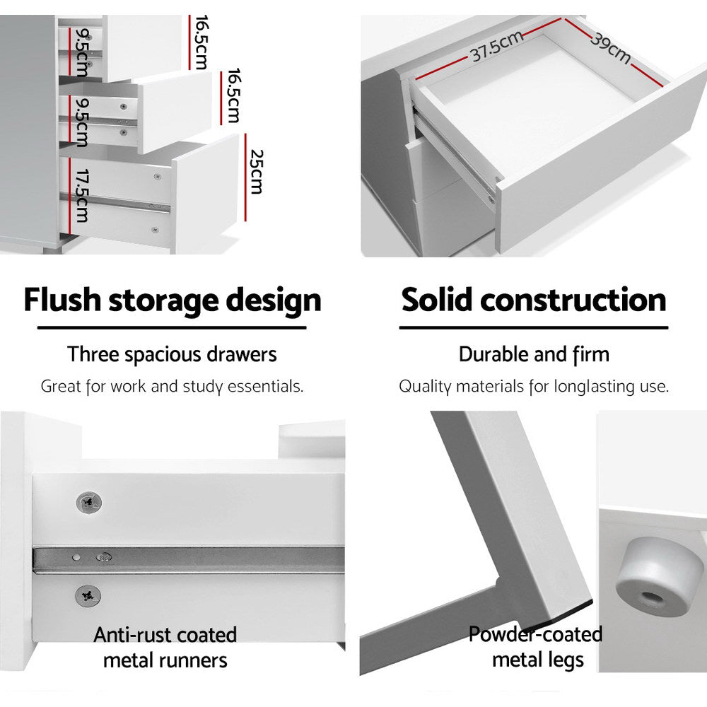Artiss Metal Desk with 3 Drawers - White