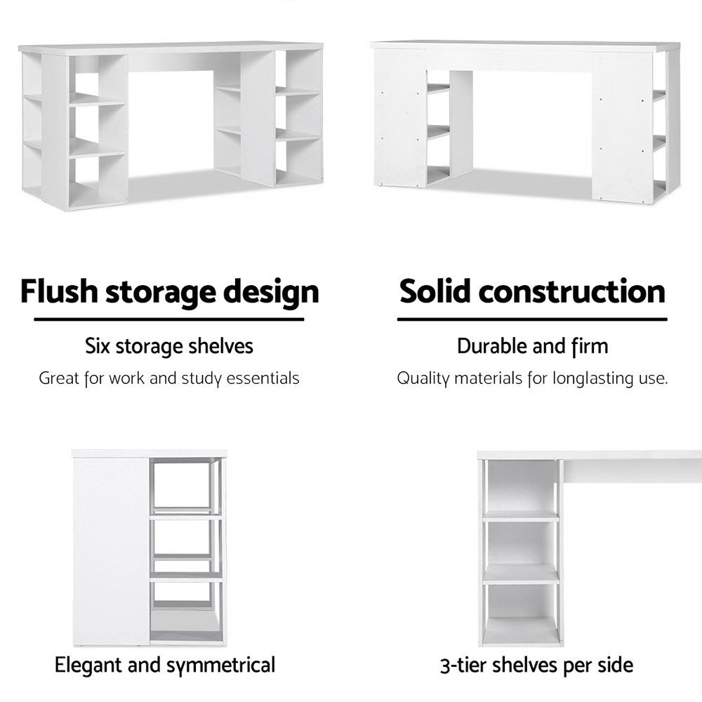 Artiss 3 Level Desk with Storage & Bookshelf - White