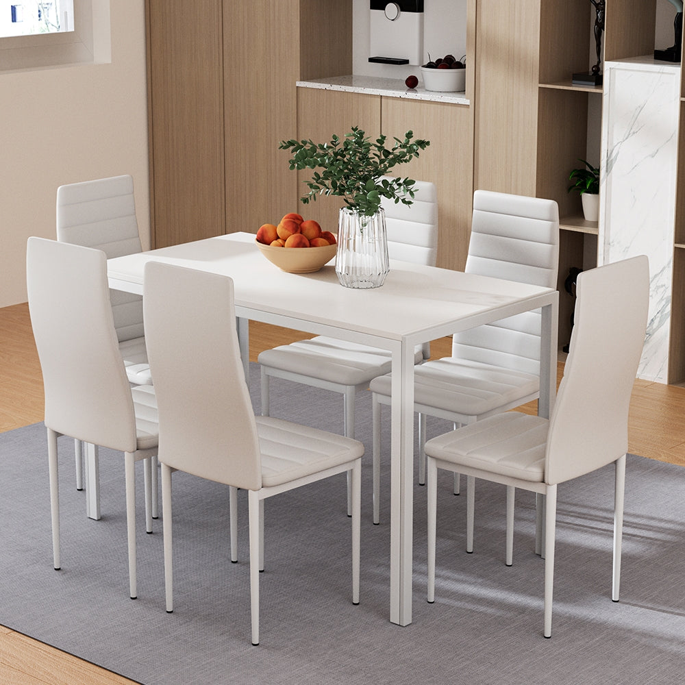 Artiss Dining Chairs and Table Dining Set 6 Chair Set Of 7 Wooden Top White