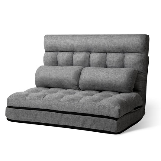 Artiss Lounge Sofa Bed 2-seater Floor Folding Fabric Grey