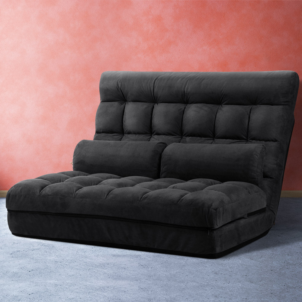 Artiss Lounge Sofa Bed 2-seater Floor Folding Suede Charcoal