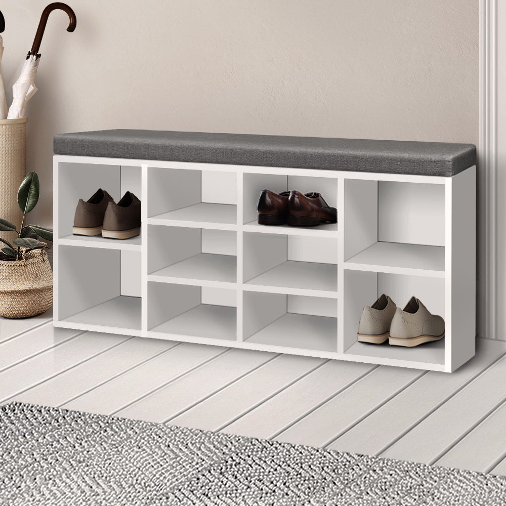 Artiss Fabric Shoe Bench with Storage Cubes - White