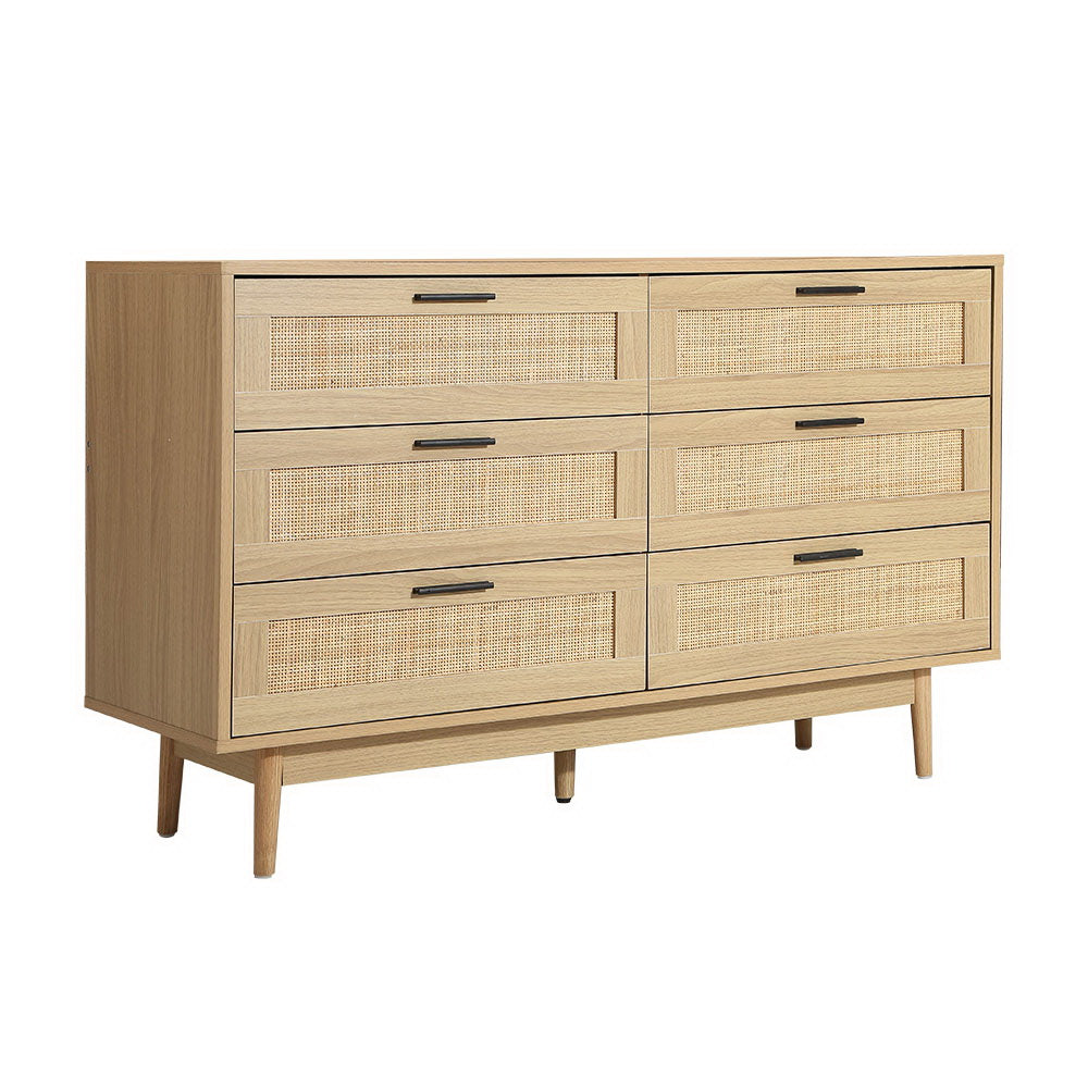 Artiss 6 Chest of Drawers Rattan Tallboy Cabinet Bedroom Clothes Storage Wood