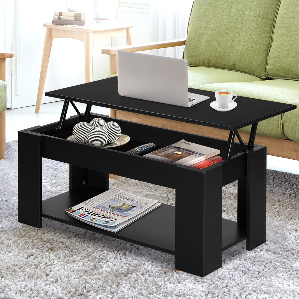 Artiss Lift Up Top Coffee Table Storage Shelf Black