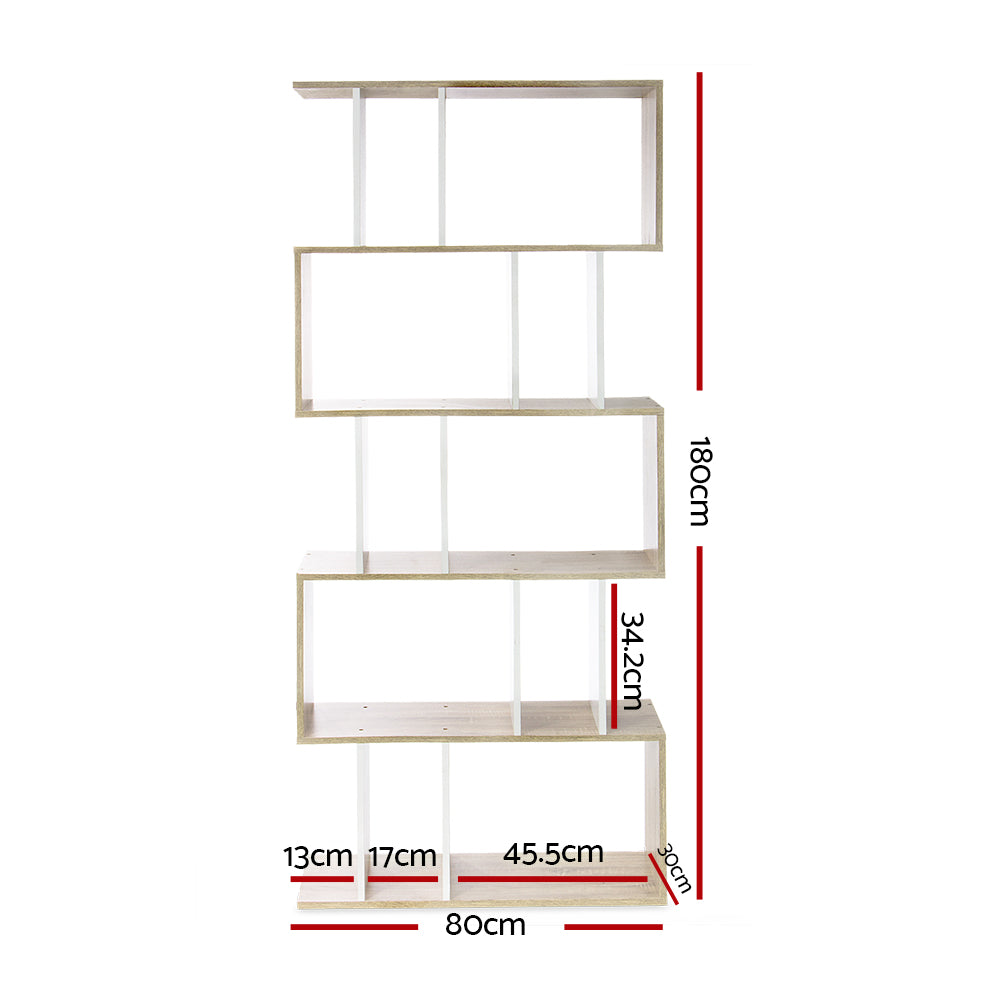 Artiss 5 Tier Display Book Storage Shelf Unit - White Brown