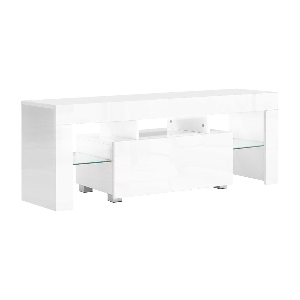 Artiss 130cm RGB LED TV Stand Cabinet Entertainment Unit Gloss Furniture Drawer Tempered Glass Shelf White