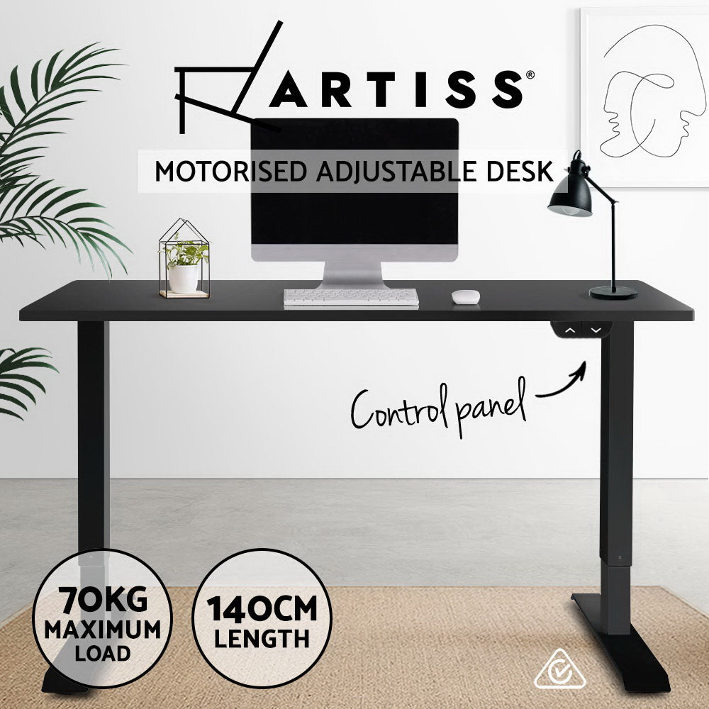 Artiss Standing Desk Adjustable Height Desk Electric Motorised Black Frame Desk Top 140cm