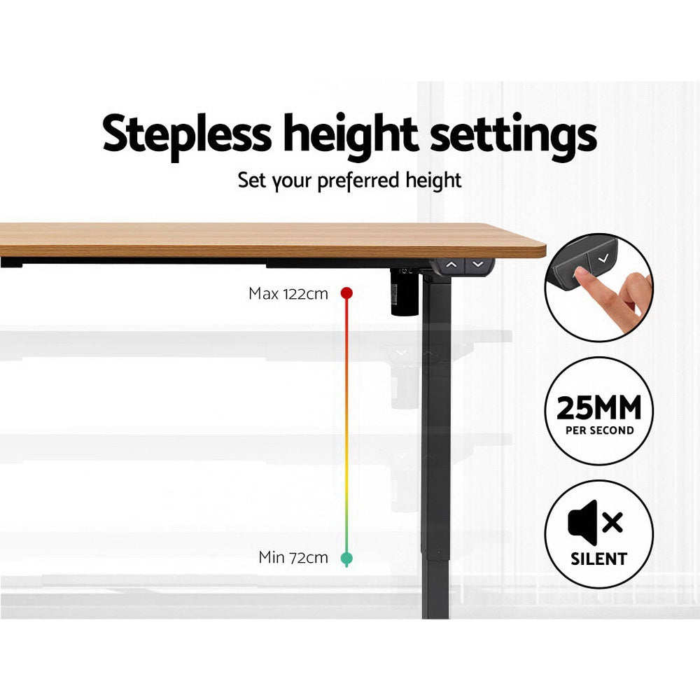 Artiss Standing Desk Adjustable Height Desk Electric Motorised Black Frame Oak Desk Top 140cm