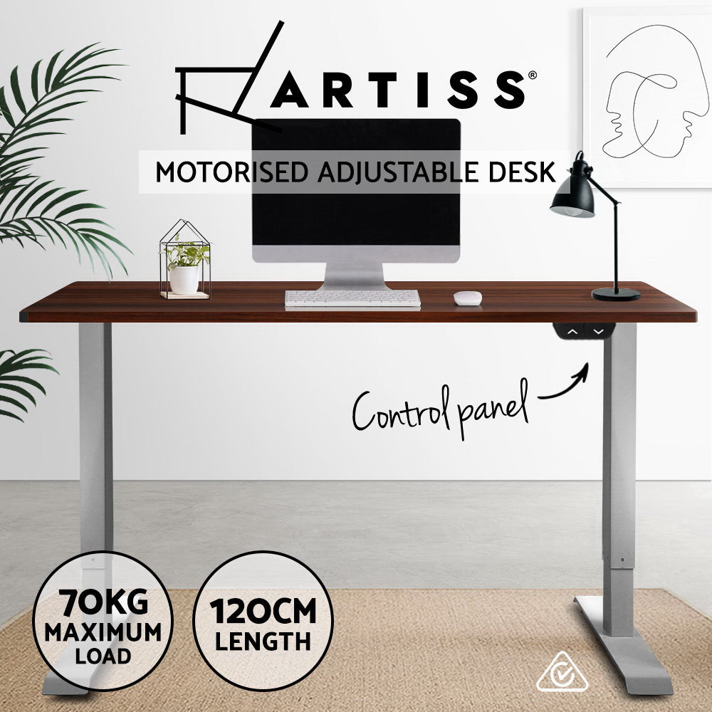 Artiss Standing Desk Adjustable Height Desk Electric Motorised Grey Frame Walnut Desk Top 140cm