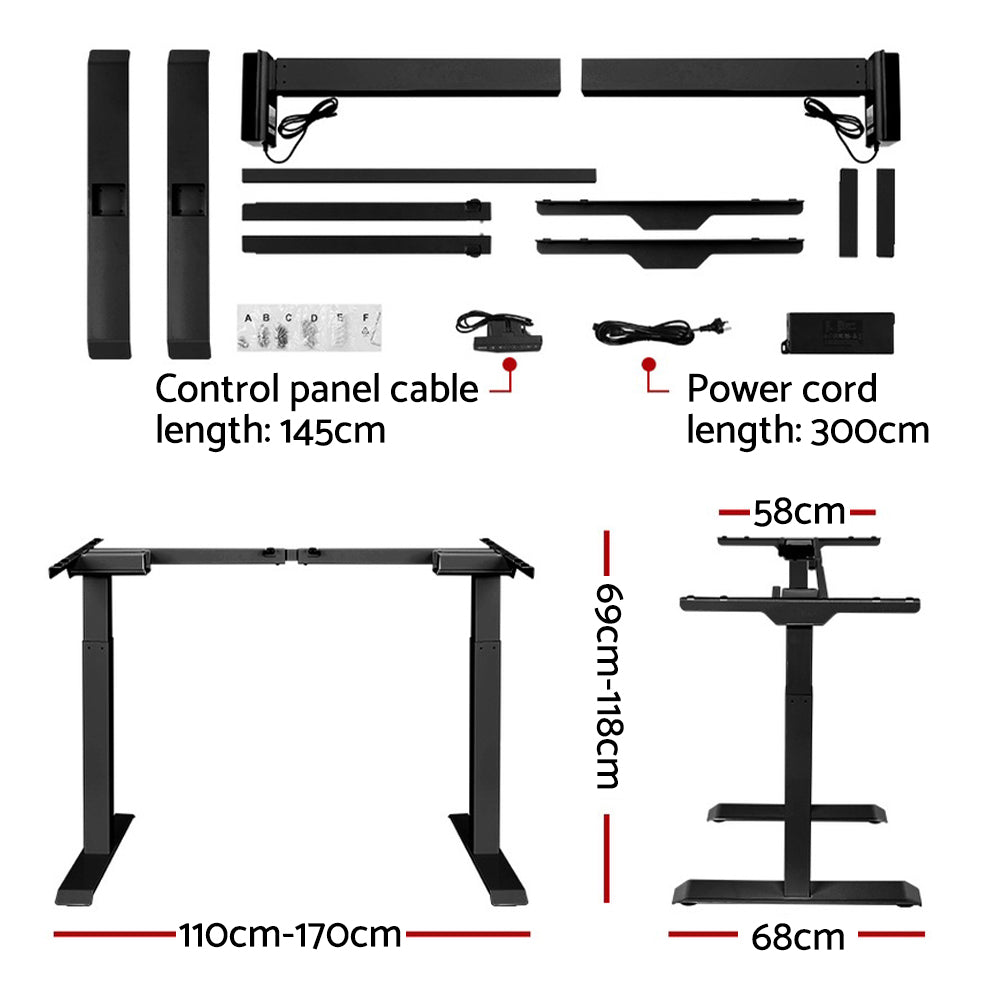 Artiss Standing Desk Adjustable Height Desk Dual Motor Electric Black Frame Oak Desk Top 140cm