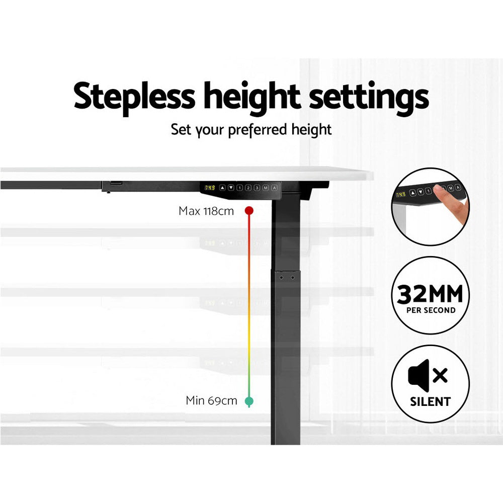 Artiss Standing Desk Adjustable Height Desk Dual Motor Electric Black Frame White Desk Top 140cm