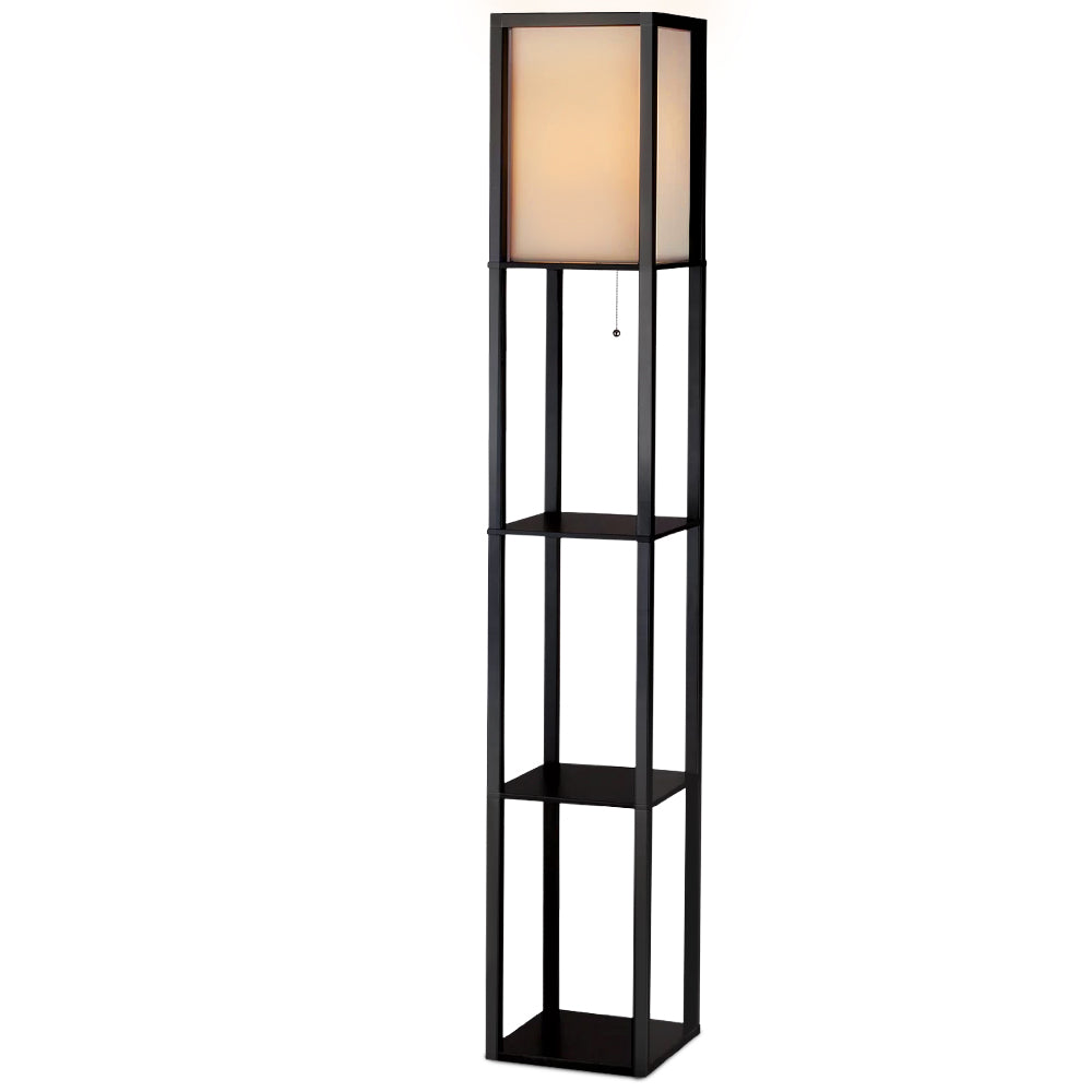 Artiss Led Floor Lamp Shelf Vintage Wood Standing Light Reading Storage Bedroom