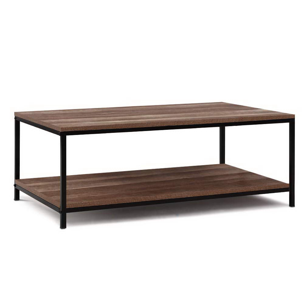 Artiss Coffee Table Wooden Rustic Vintage Storage Shelf Metal Frame Black