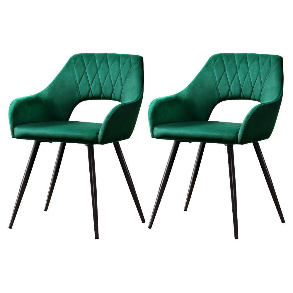 Artiss Set of 2 Caitlee Dining Chairs Kitchen Chairs Velvet Upholstered Green