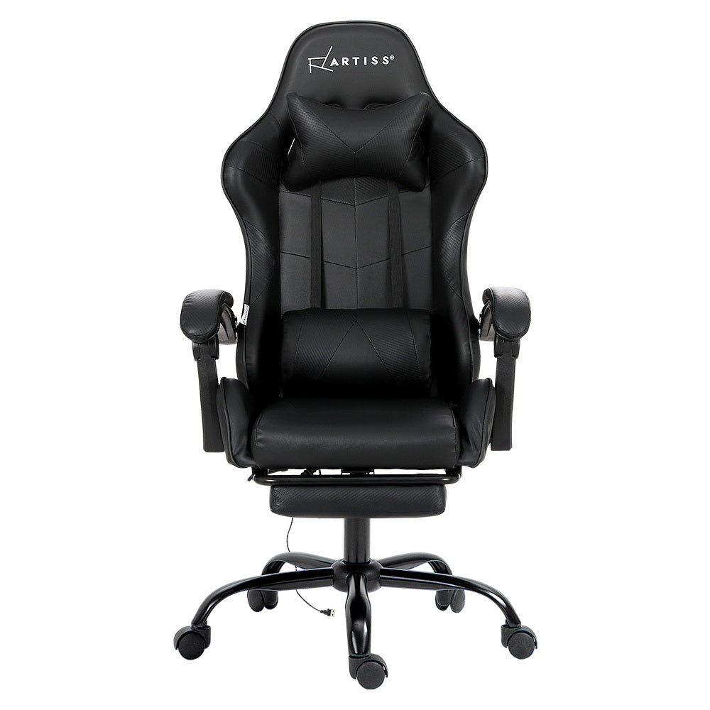 Artiss Massage Gaming Chair 2 Point PU Leather Black