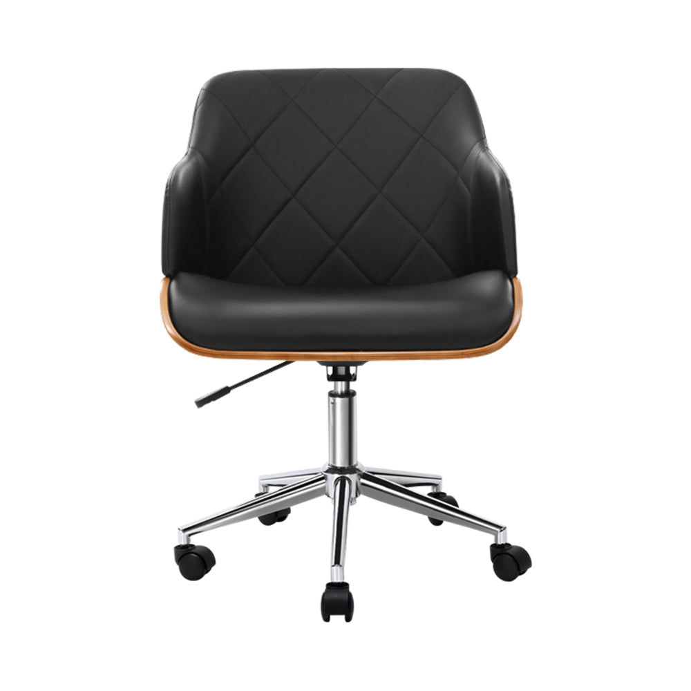 Artiss Wooden Office Chair Computer PU Leather Desk Chairs Executive Black Wood