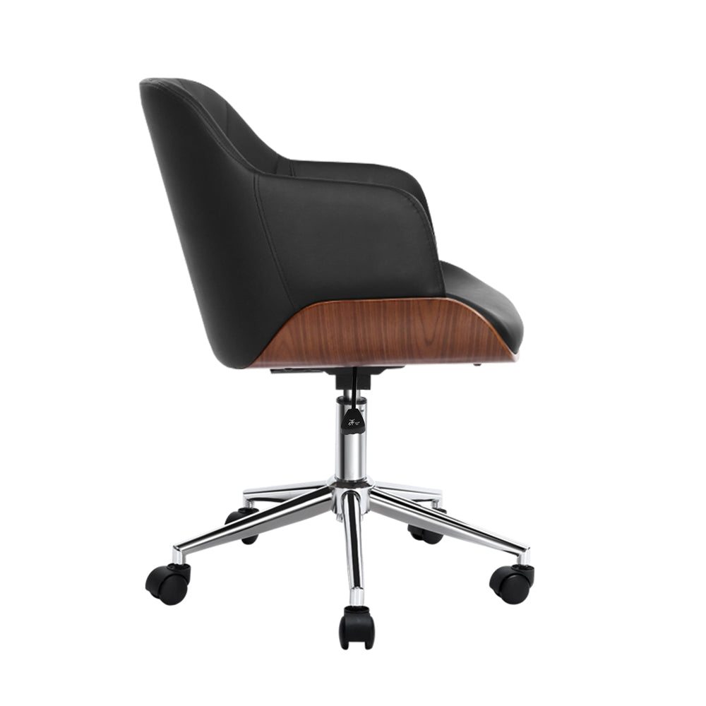 Artiss Wooden Office Chair Computer PU Leather Desk Chairs Executive Black Wood