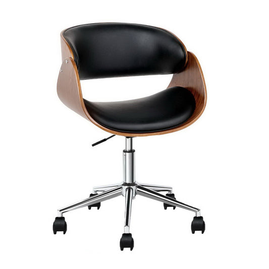 Artiss Office Chair Wooden and Leather Black