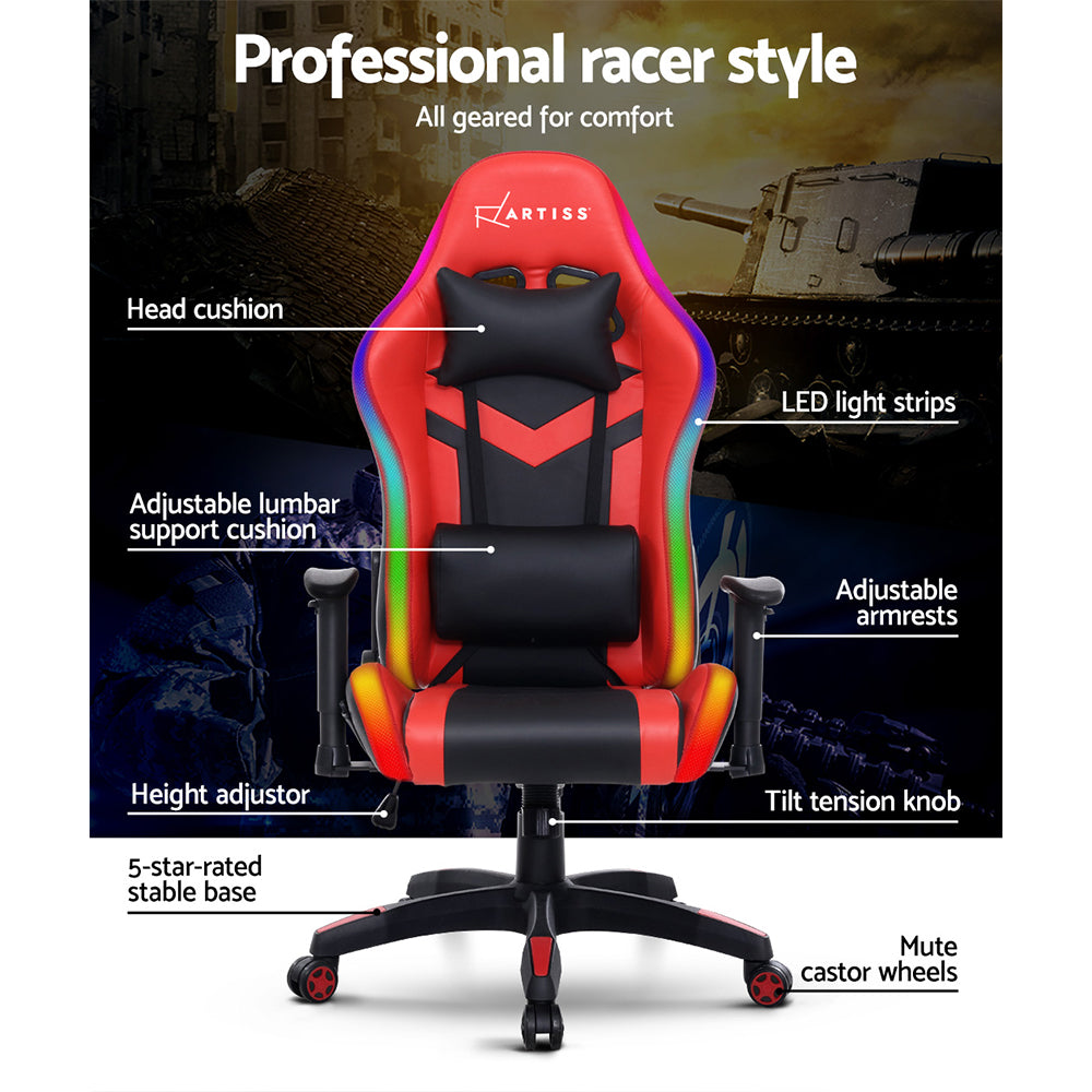 Artiss Gaming Office Chair RGB LED Lights Computer Desk Chair Home Work Chairs