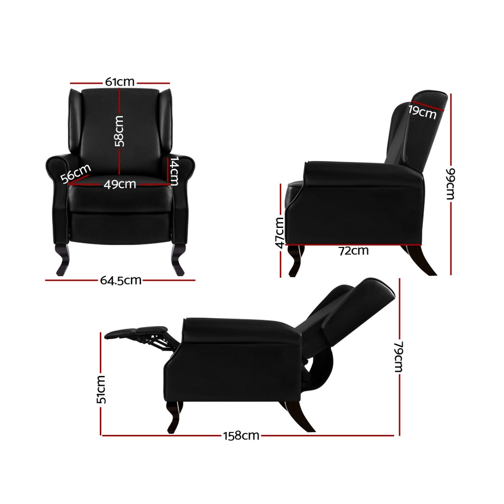 Artiss Recliner Chair Sofa Armchair Lounge Black Leather