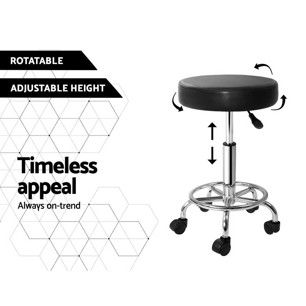 Artiss Round Salon Stool Black PU Swivel Barber Hair Dress Chair Hydraulic Lift