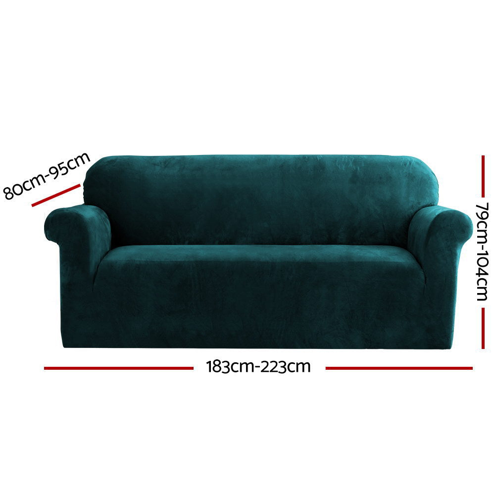 Artiss Velvet Sofa Cover Plush Couch Cover Lounge Slipcover 3 Seater Agate Green