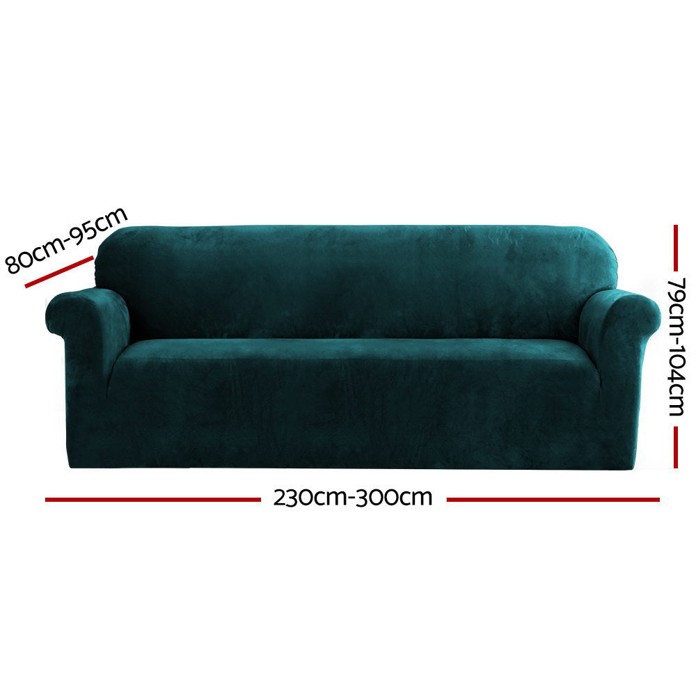 Artiss Velvet Sofa Cover Plush Couch Cover Lounge Slipcover 4 Seater Agate Green