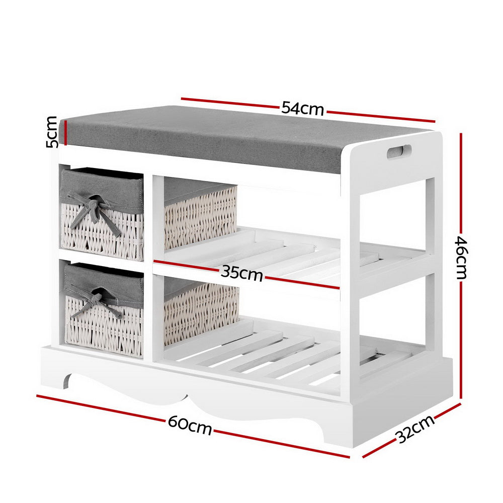 Artiss Shoe Cabinet Bench Rack Wooden Storage Organiser Shelf Stool 2 Drawers