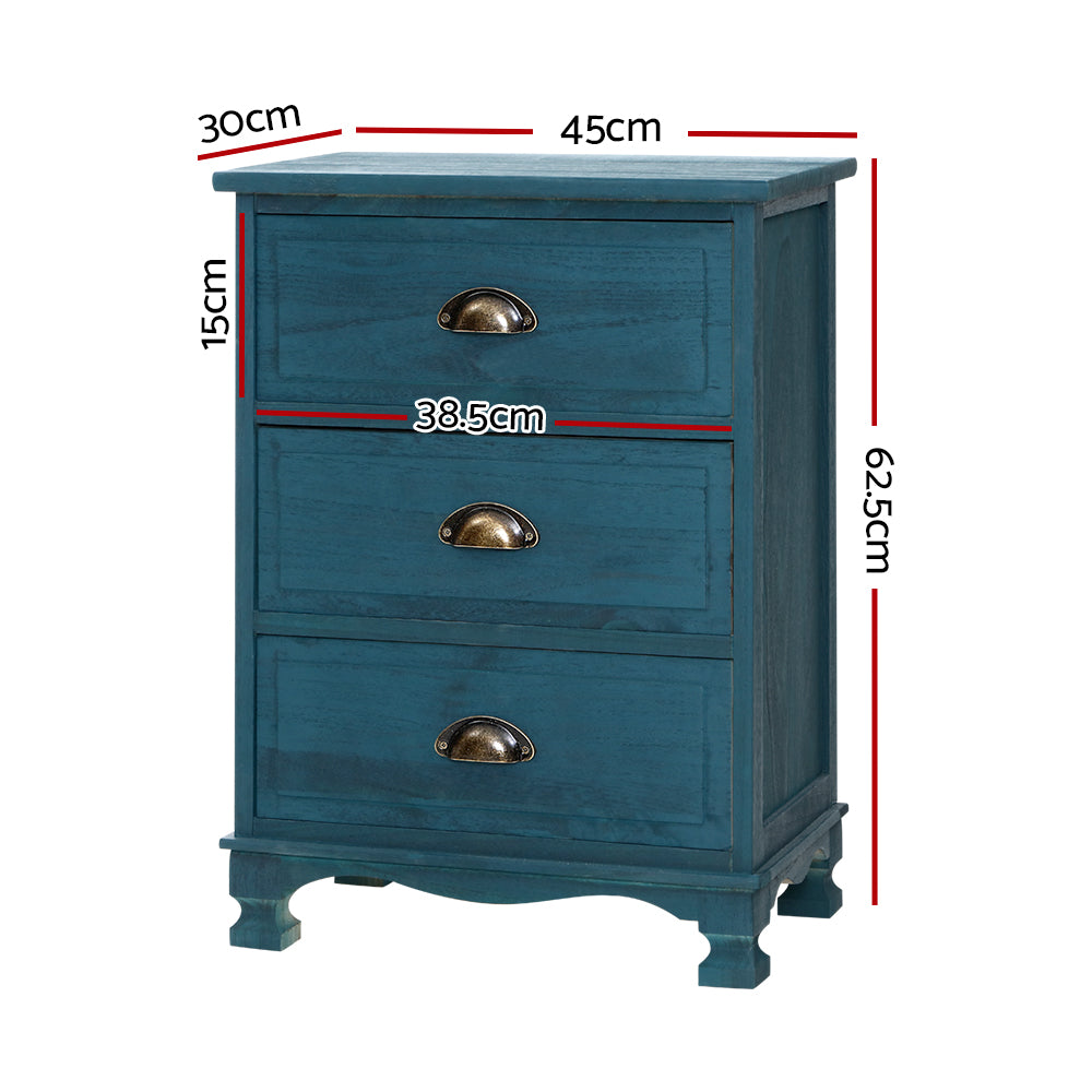 Artiss Bedside Tables Drawers Side Table Cabinet Vintage Blue Storage Nightstand