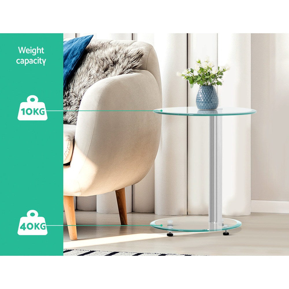 Artiss Side Coffee Table Bedside Furniture Oval Tempered Glass Top 2 Tier