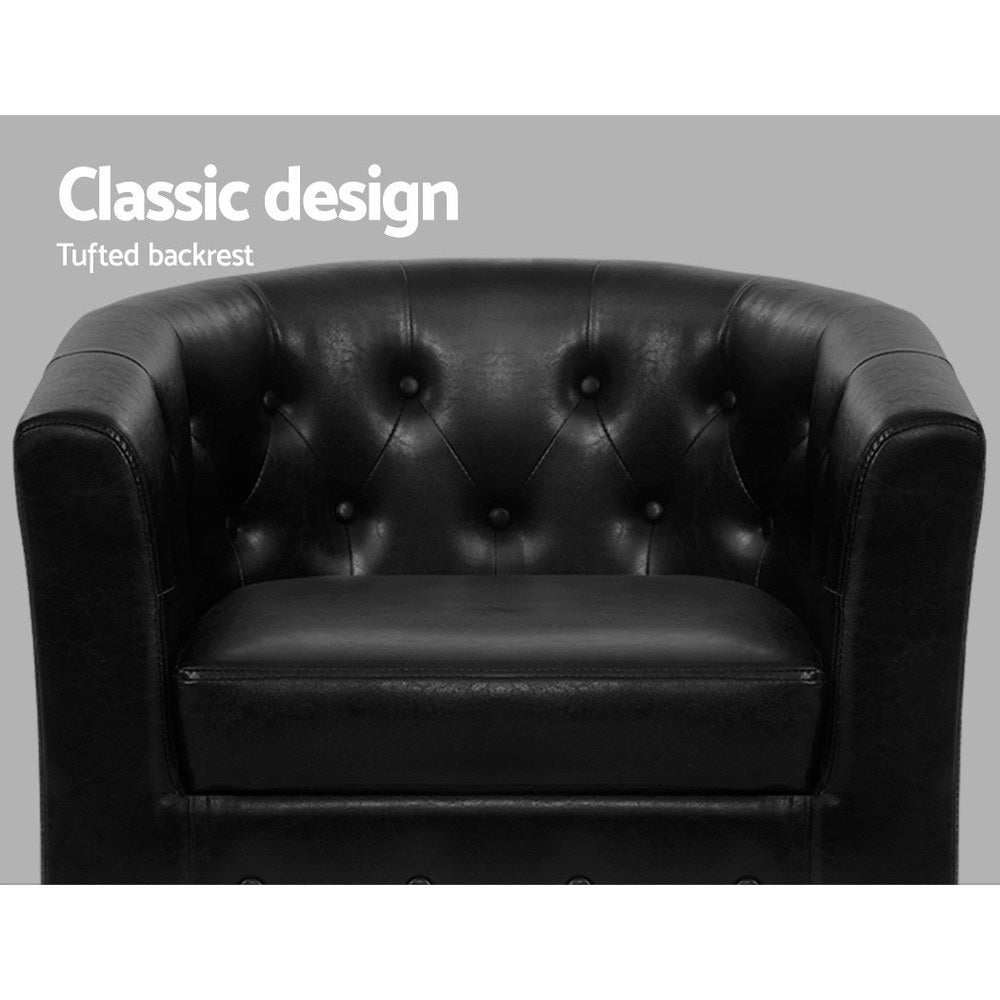 Artiss Armchair Lounge Chair Ottoman Tub Accent Chairs PU Leather Sofa Armchairs Black