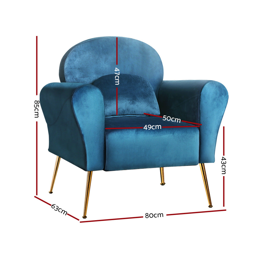 Artiss Armchair Lounge Chair Accent Chairs Armchairs Sofa Navy Velvet Cushion