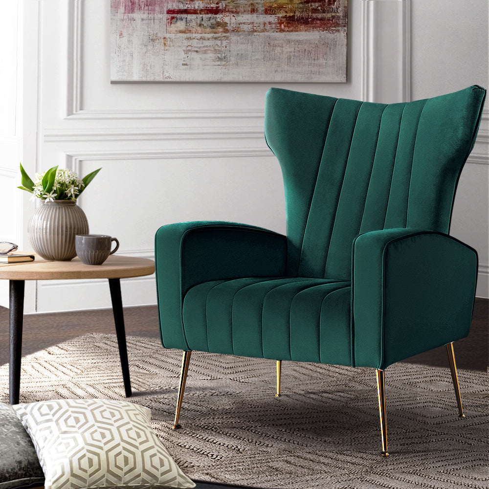 Artiss Armchair Lounge Chairs Accent Armchairs Chair Velvet Sofa Green Seat