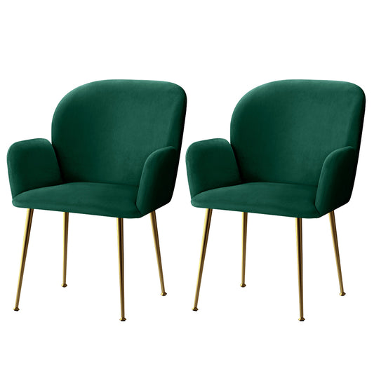 Artiss  Set of 2 Kynsee Dining Chair Armchair Cafe Chair Upholstered Velvet Green