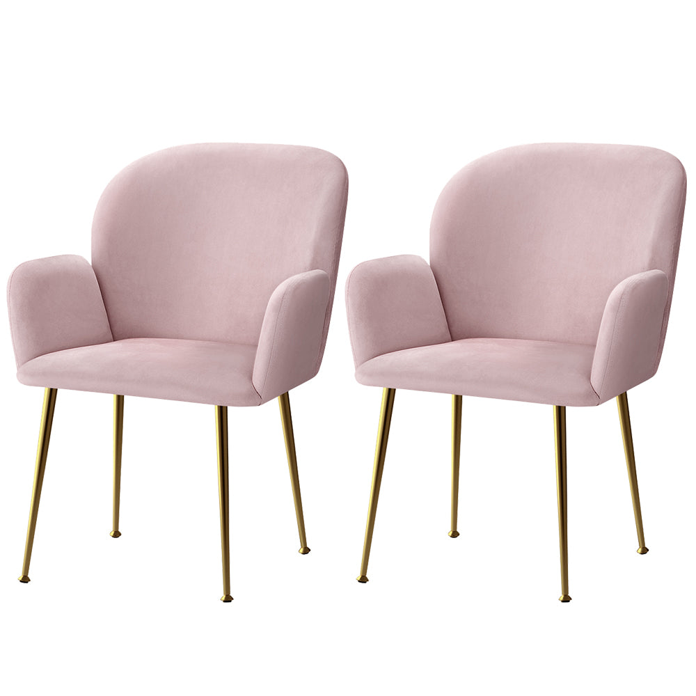 Artiss  Set of 2 Kynsee Dining Chairs Armchair Cafe Chair Upholstered Velvet Pink